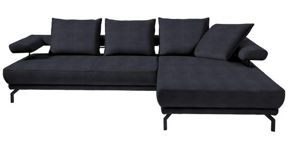 ECKSOFA in Mikrofaser Dunkelblau  - Schwarz/Dunkelblau, Design, Textil/Metall (305/224cm) - Dieter Knoll