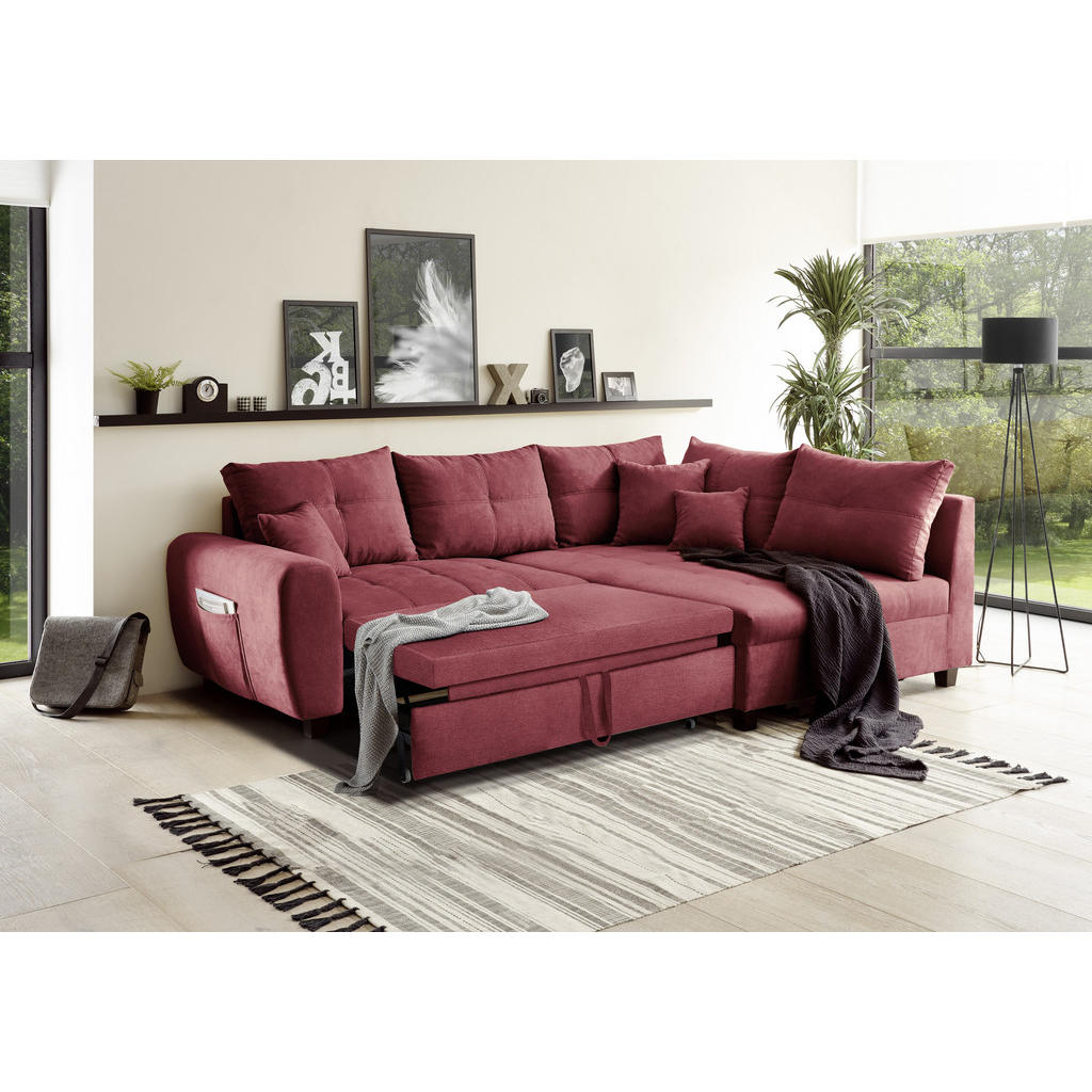 Thumbnail - Mid.you Ecksofa, Beere, Textil, Ottomane rechts, L-Form, 248x176 cm, Schlafen auf Sitzhöhe, Wohnzimmer, Sofas & Couches,...