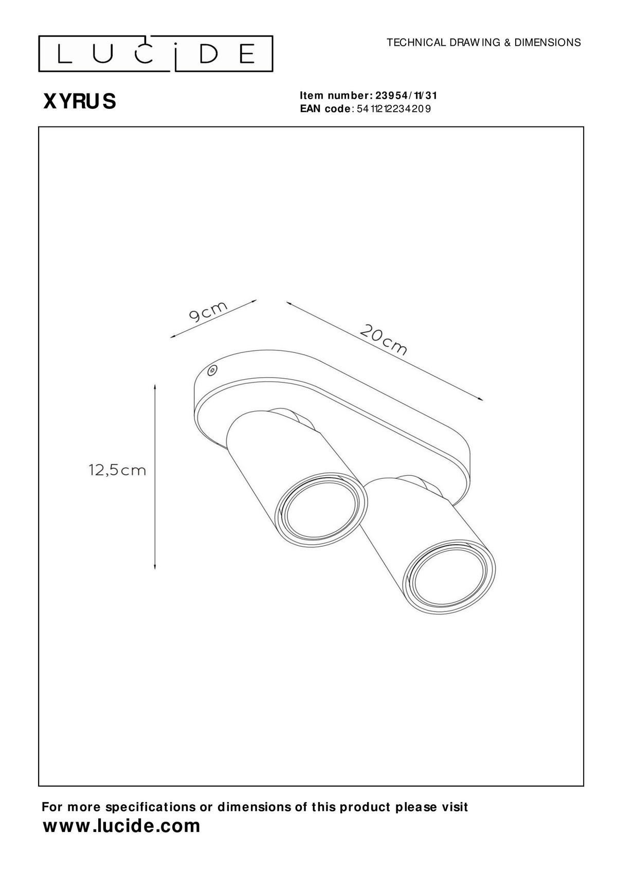 LED-STRAHLER Xyrus 20/9/12.5 cm   - Weiß, KONVENTIONELL (20/9/12.5cm) - Lucide
