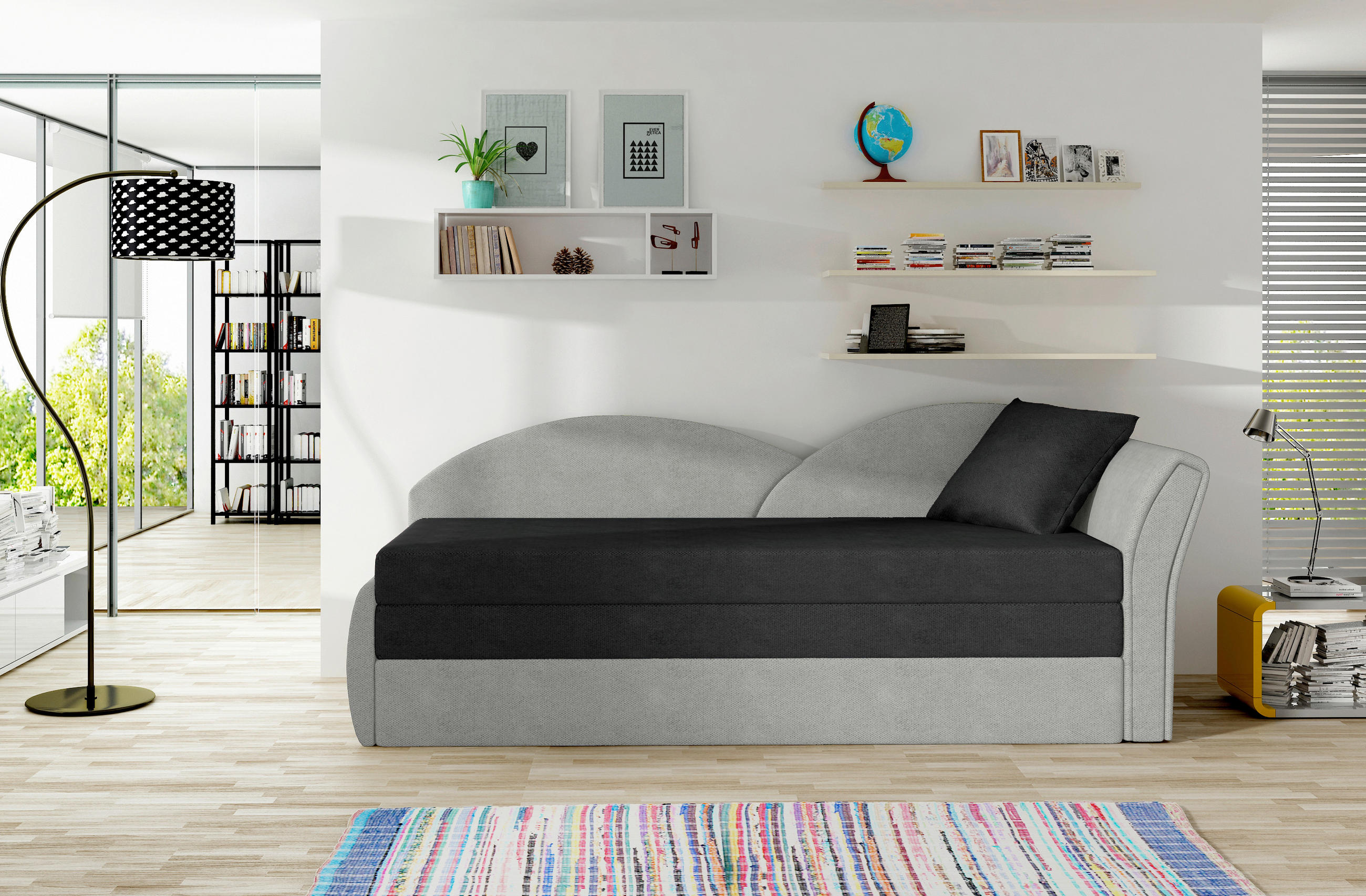 RÉCAMIERE Schwarz, Hellgrau Plüsch  - Erlefarben/Hellgrau, Design, Kunststoff/Textil (218/80cm) - MID.YOU