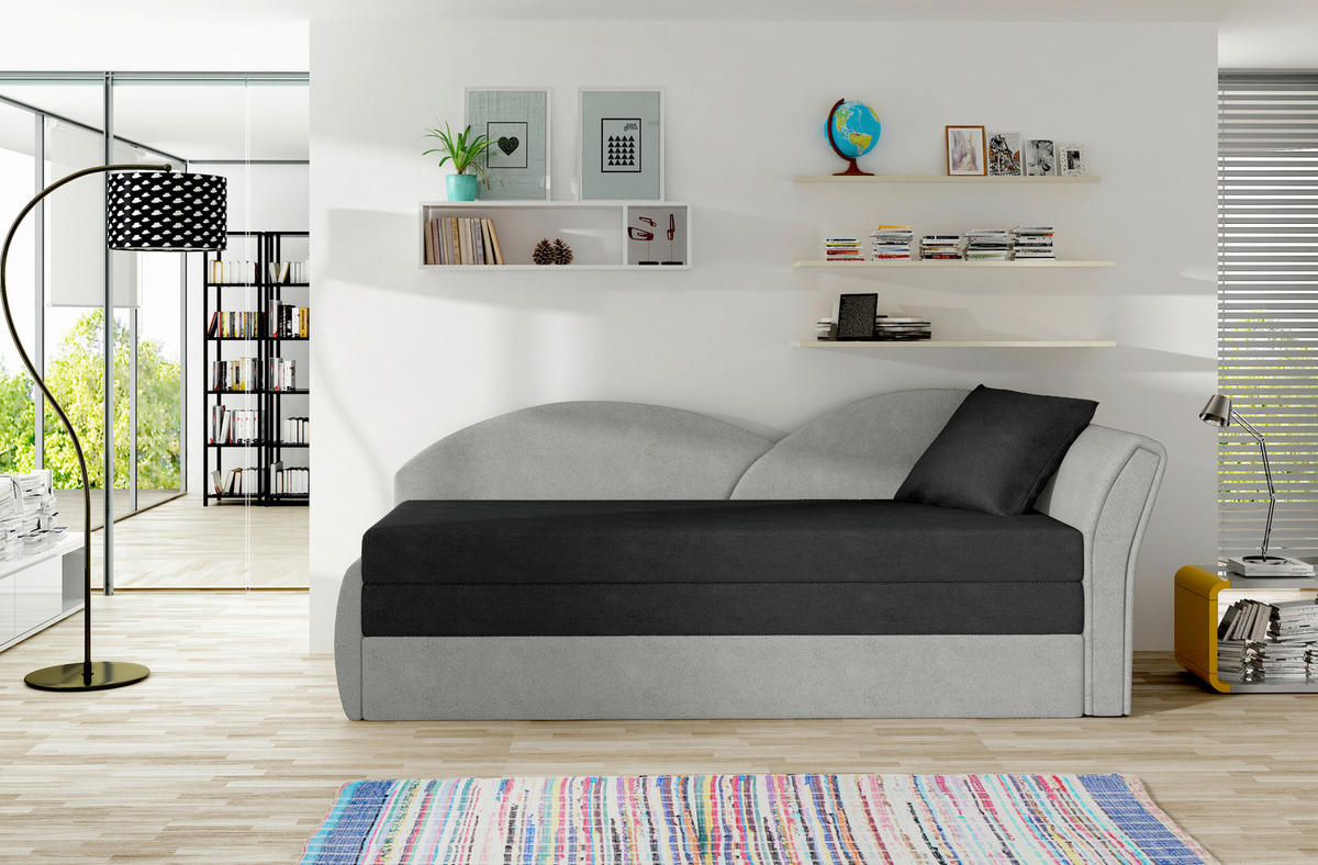 RÉCAMIERE Plüsch Hellgrau, Schwarz  - Erlefarben/Hellgrau, Design, Kunststoff/Textil (218/80cm) - MID.YOU