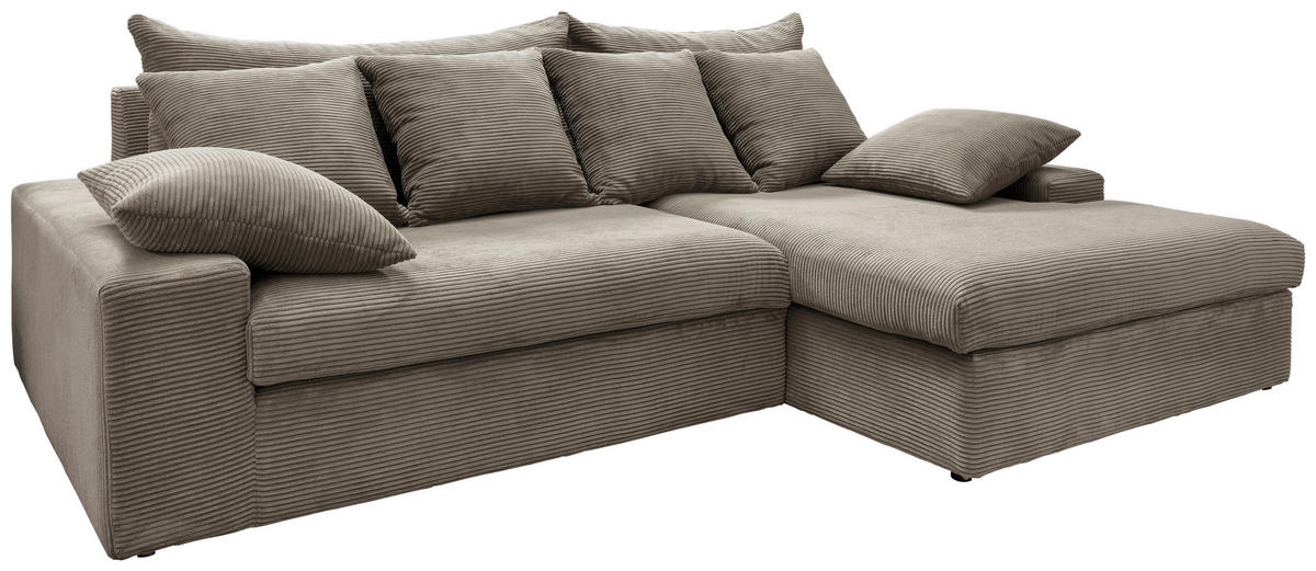ECKSOFA in Cord Graubraun  - Graubraun/Schwarz, Modern, Kunststoff/Textil (278/200cm) - Livetastic