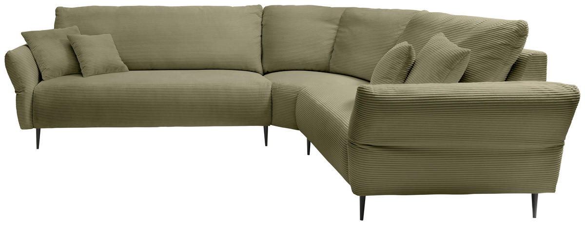 ECKSOFA in Cord Olivgrün  - Schwarz/Olivgrün, Design, Textil/Metall (294/256cm) - Livetastic