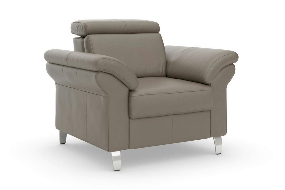 SESSEL in Echtleder Grau  - Chromfarben/Grau, Basics, Leder/Metall (101/84/93cm) - Sit & More