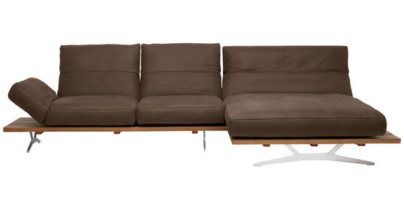 WOHNLANDSCHAFT Braun Mikrofaser - Edelstahlfarben/Braun, Natur, Holz/Textil (320/157cm) - Ambiente