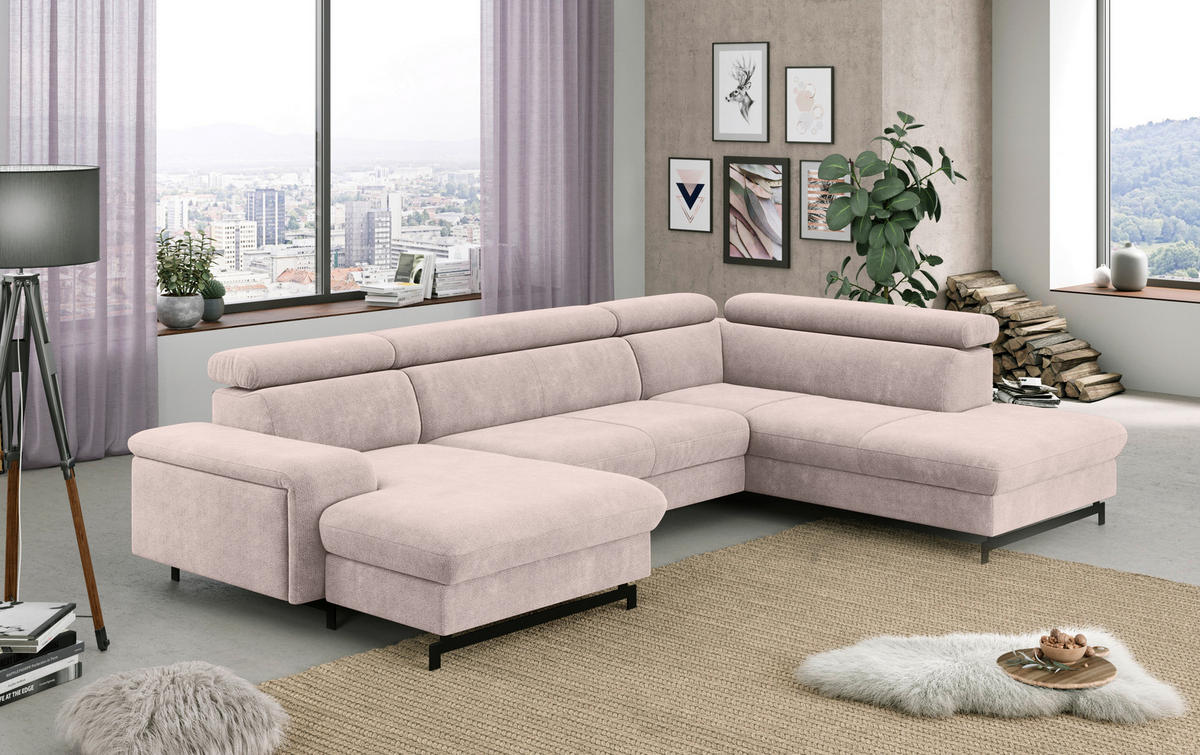WOHNLANDSCHAFT Creme Chenille  - Creme/Schwarz, Textil/Metall (165/328/215cm) - MID.YOU