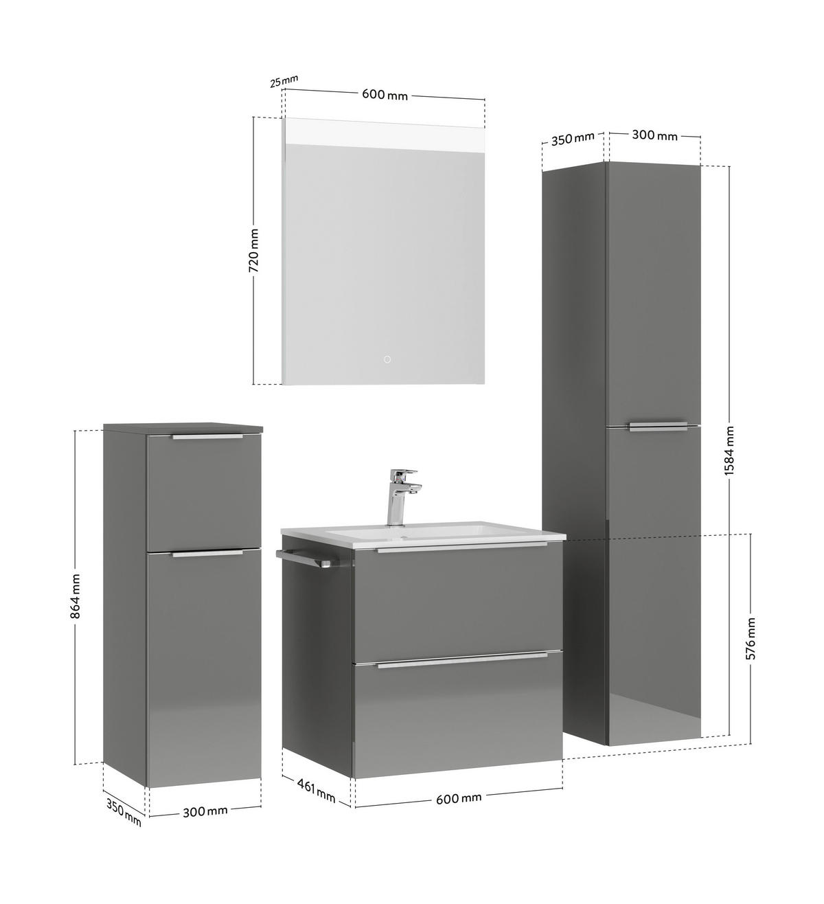 BADEZIMMER  in 61 cm  - Schieferfarben/Edelstahlfarben, MODERN, Holzwerkstoff/Stein (61cm) - Nobilia