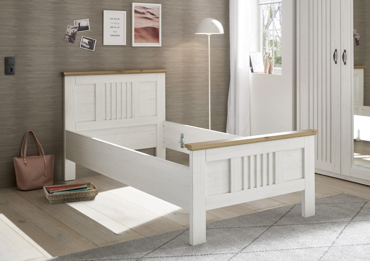 BETT 100/200 cm  in Weiss, Eichefarben   - Weiss/Eichefarben, Lifestyle, Holzwerkstoff (100/200cm) - Landscape