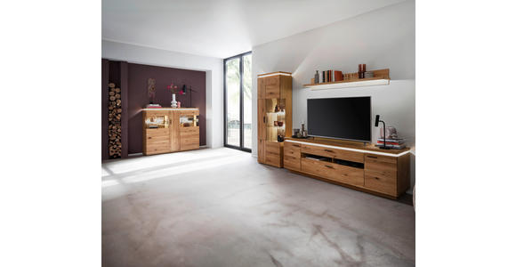 WOHNWAND  in Eichefarben  300/204/50 cm  - Eichefarben/Anthrazit, Natur, Glas/Holz (300/204/50cm) - Linea Natura