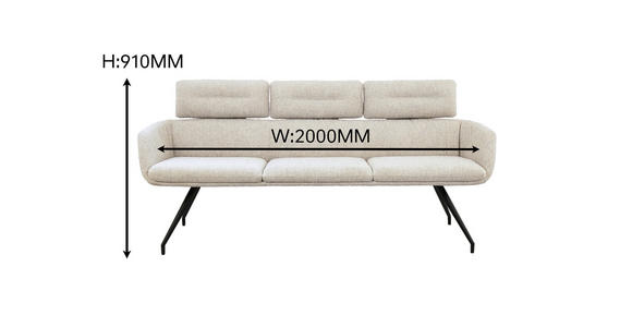 SITZBANK 200/91/70 cm Webstoff Schwarz, Beige  - Beige/Schwarz, Design, Textil/Metall (200/91/70cm) - Dieter Knoll