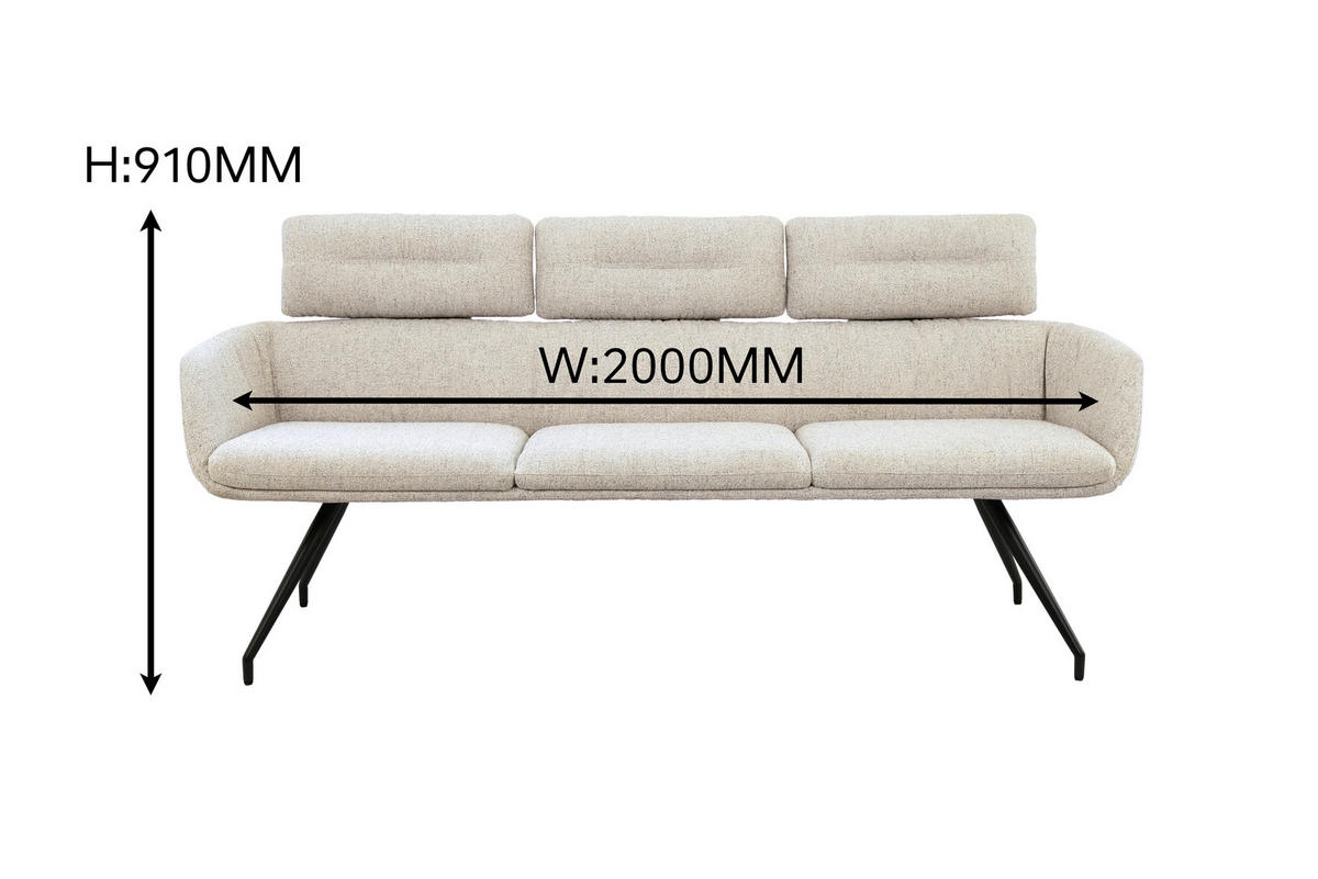 SITZBANK 200/91/70 cm Webstoff Schwarz, Beige  - Beige/Schwarz, Design, Textil/Metall (200/91/70cm) - Dieter Knoll