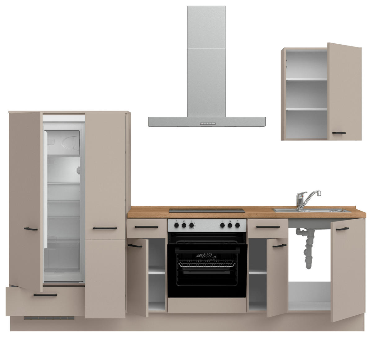 KÜCHENBLOCK Easytouch 270 cm  in Eichefarben, Sandfarben  - Sandfarben/Eichefarben, MODERN, Holzwerkstoff/Metall (270cm) - Nobilia