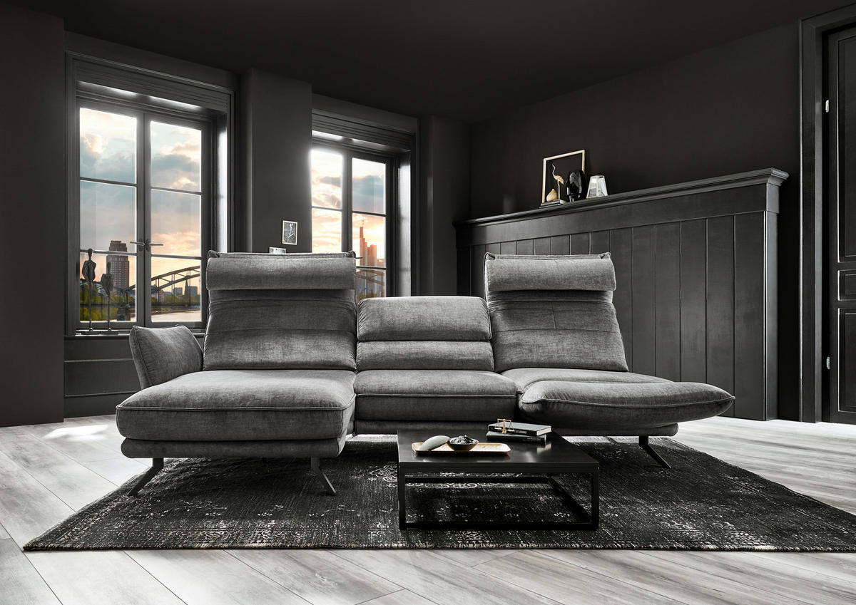 ECKSOFA in Velours Silberfarben  - Silberfarben/Schwarz, Design, Textil/Metall (153/283cm) - Valdera