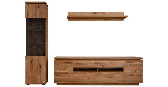 WOHNWAND 3-teilig  in Grau, Eichefarben  275/204/50 cm  - Eichefarben/Anthrazit, Natur, Glas/Holz (275/204/50cm) - Linea Natura