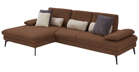 ECKSOFA in Chenille, Mikrofaser Braun  - Schwarz/Braun, Design, Textil/Metall (157/299cm) - Dieter Knoll