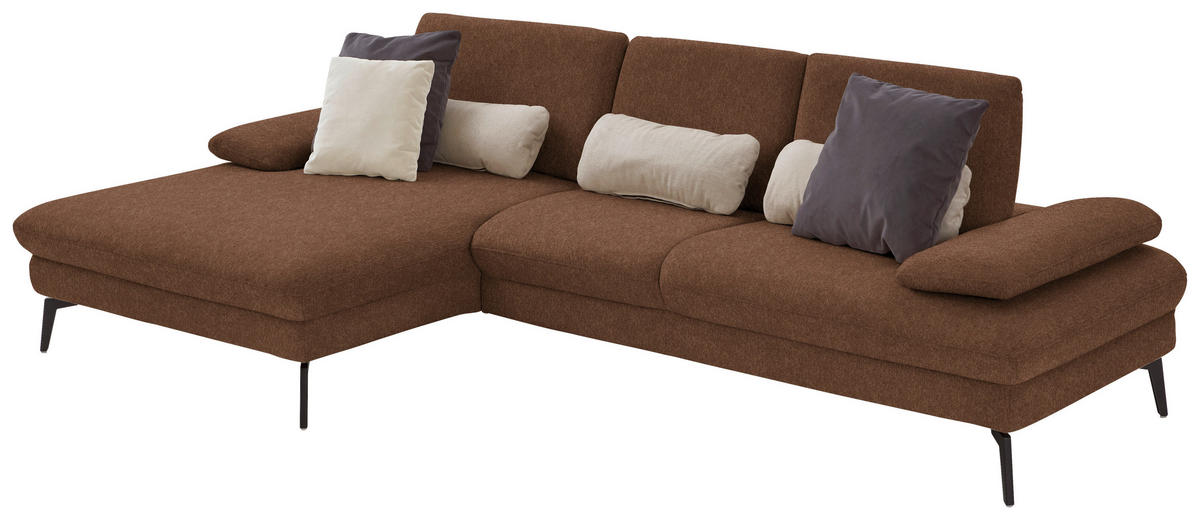 ECKSOFA in Chenille, Mikrofaser Braun  - Schwarz/Braun, Design, Textil/Metall (157/299cm) - Dieter Knoll