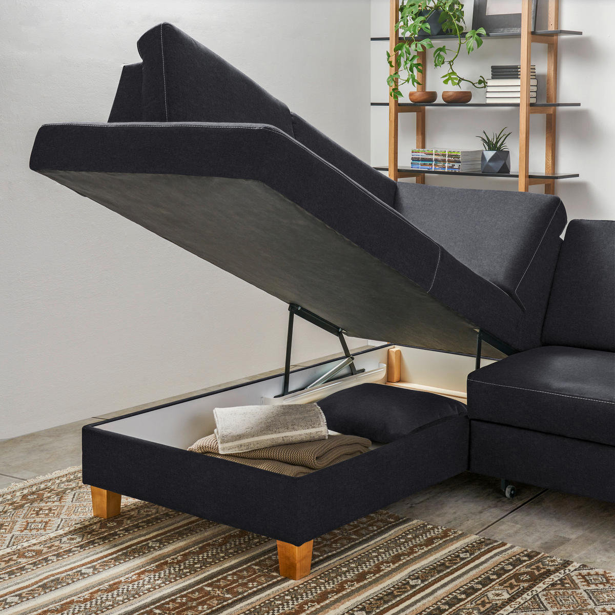 ECKSOFA in Flachgewebe Anthrazit  - Eichefarben/Anthrazit, Design, Holz/Textil (185/253cm) - Cantus