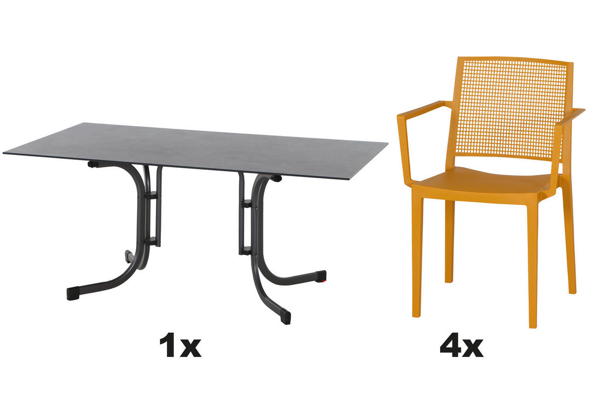 GARTENGARNITUR 5-teilig Stahl  - Gelb, Basics, Kunststoff/Metall (90/80/160cm) - Siena Garden