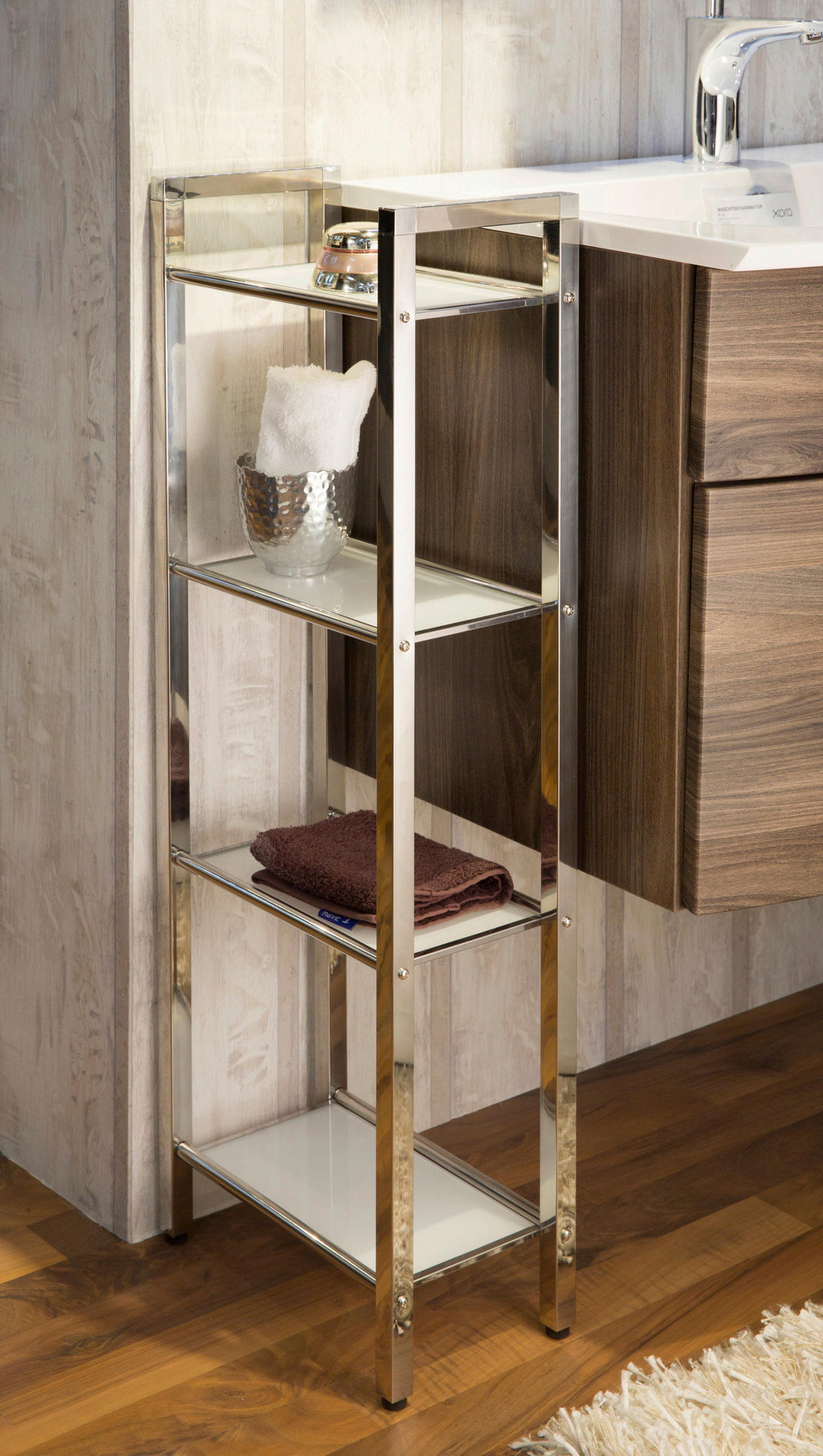 REGAL Weiß, Edelstahlfarben  - Edelstahlfarben/Schwarz, Design, Glas/Kunststoff (30,5/87/17cm)