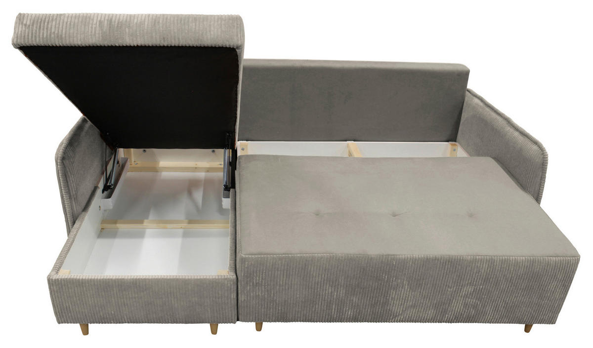 ECKSOFA TEDDY in Cord, Bouclé Grau  142/215 cm  - Naturfarben/Grau, Design, Holz/Textil (142/215cm) - MID.YOU