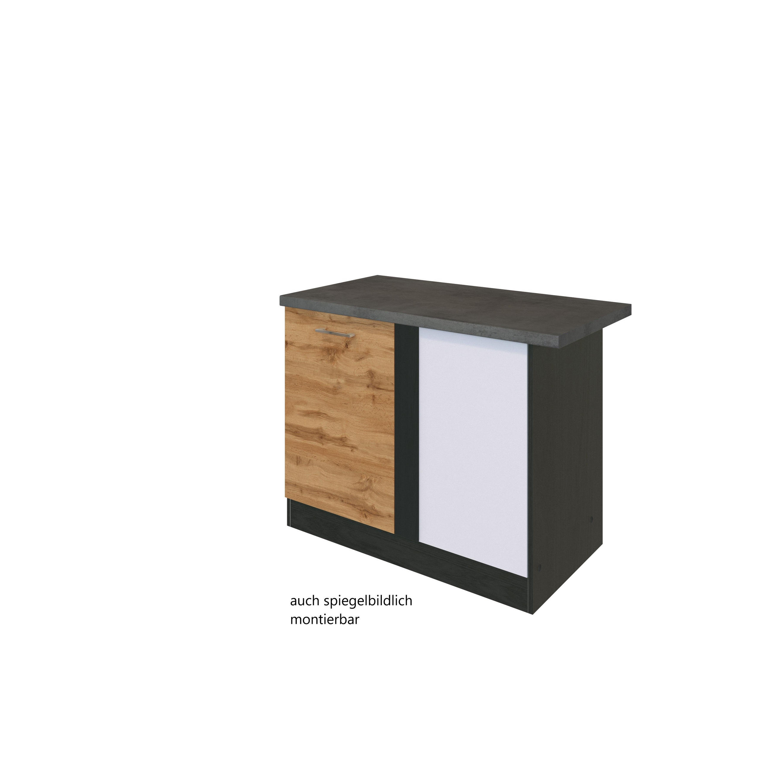 Eckunterschrank B: 110 cm Anthrazit/Eiche Dekor 1 Tür