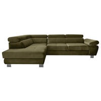 ECKSOFA Grün Webstoff Bettkasten, Schlaffunktion, Rücken echt, Armteilverstellung, Kopfteilverstellung  - Chromfarben/Grün, MODERN, Textil/Metall (205/278cm) - Stylife