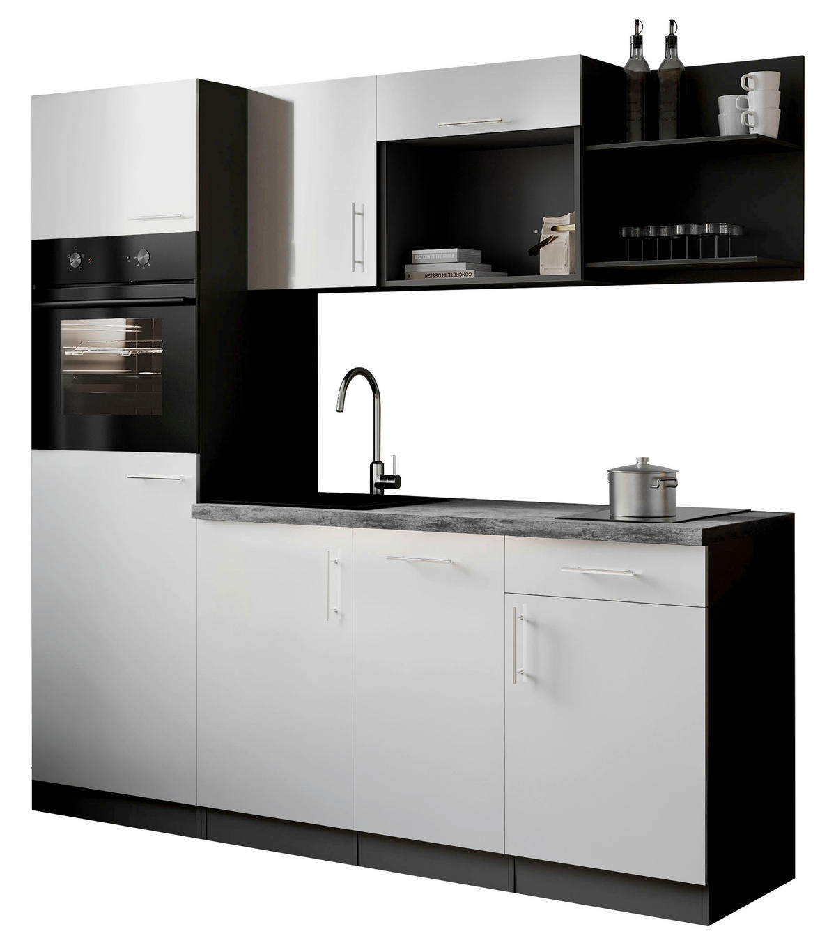 KÜCHENBLOCK Oliver 205 cm  in Weiß  - Weiß/Grau, Trend, Holzwerkstoff/Metall (205cm) - Respekta