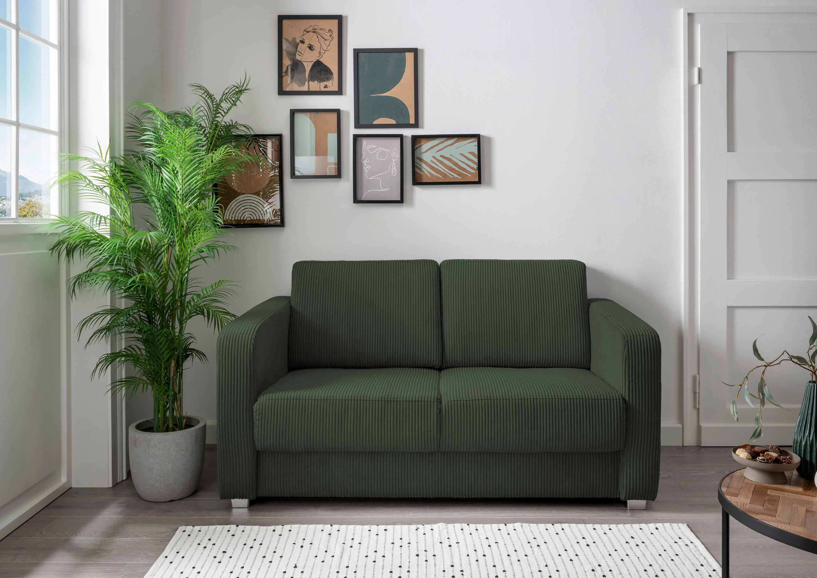 SCHLAFSOFA in Cord Dunkelgrün  - Chromfarben/Dunkelgrün, Basics, Kunststoff/Textil (159/88/87cm) - Livetastic