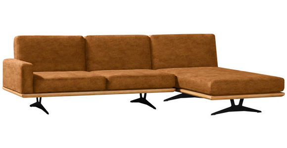 ECKSOFA in Flachgewebe Gelb  - Gelb/Schwarz, Natur, Holz/Textil (326/170cm) - Valnatura