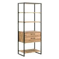 REGAL Wildeiche massiv, Hartholz Eichefarben  - Eichefarben/Schwarz, Design, Holz/Metall (80/172/39cm) - Linea Natura