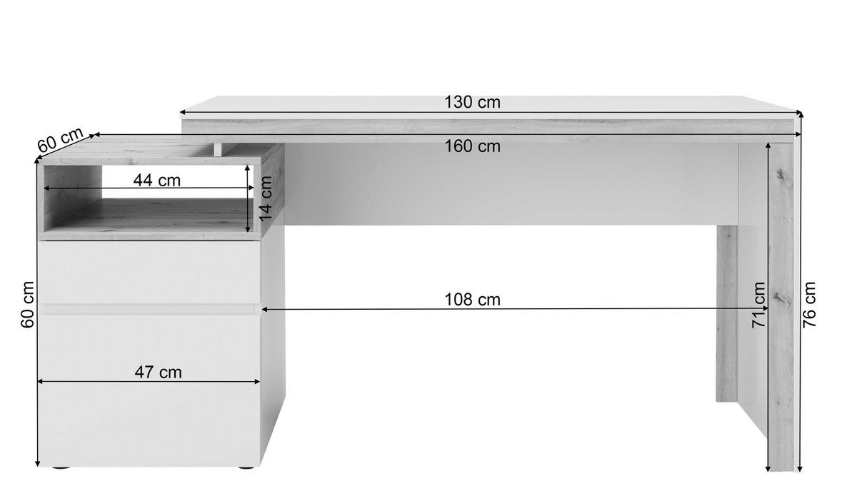 SCHREIBTISCH 160/60/76 cm  in Weiß, Eiche Artisan  - Weiß/Eiche Artisan, MODERN, Holz/Metall (160/60/76cm) - MID.YOU
