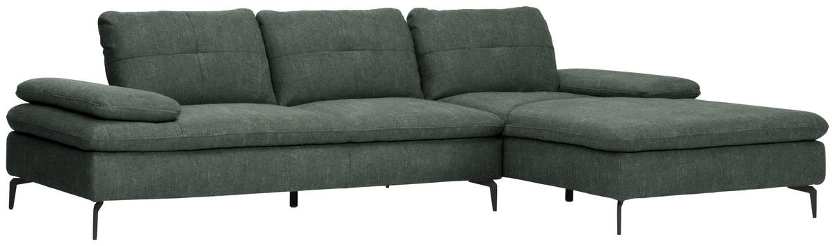 ECKSOFA in Velours Dunkelgrün  - Dunkelgrün/Schwarz, Design, Textil/Metall (301/179cm) - Chilliano