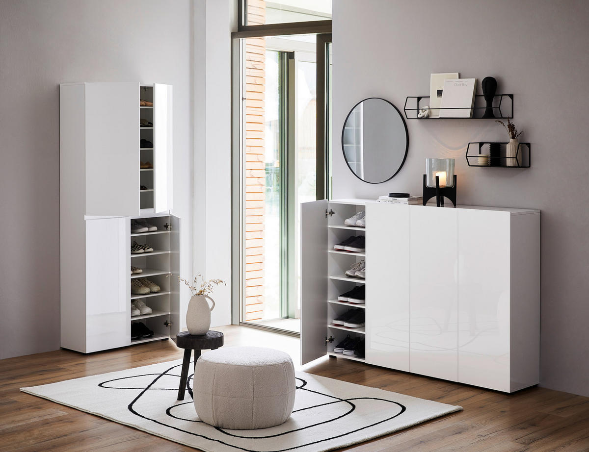 SCHUHSCHRANK Weiß  - Schwarz/Weiß, Design, Holzwerkstoff/Kunststoff (160/115/34cm) - home24