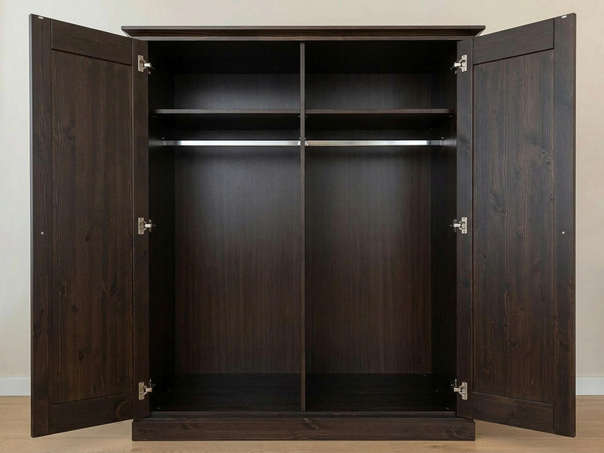 KLEIDERSCHRANK 129/147/63 cm,  in Dunkelbraun, 2 Tür(en)-türig  - Dunkelbraun/Silberfarben, KONVENTIONELL, Holz/Metall (129/147/63cm) - Linea Natura