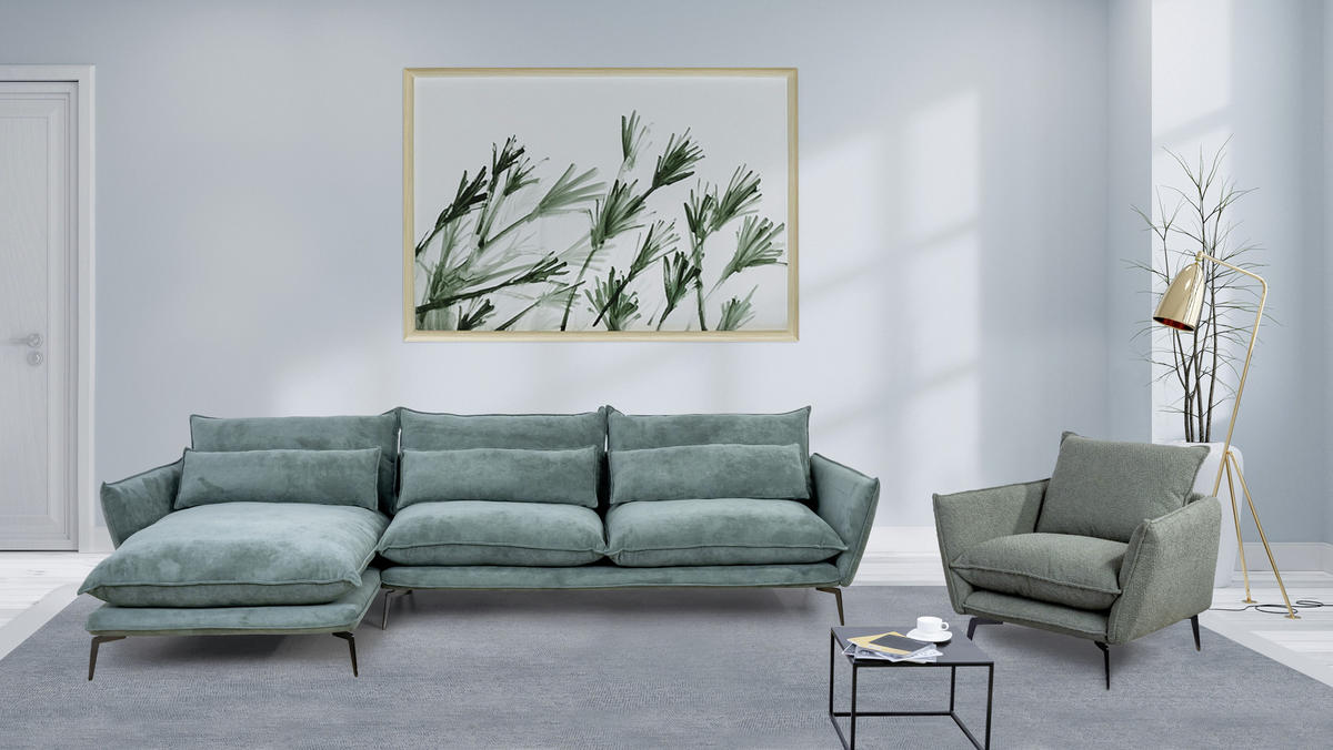 ECKSOFA Anthrazit Webstoff  - Anthrazit/Schwarz, Design, Textil/Metall (165/338cm) - Livetastic