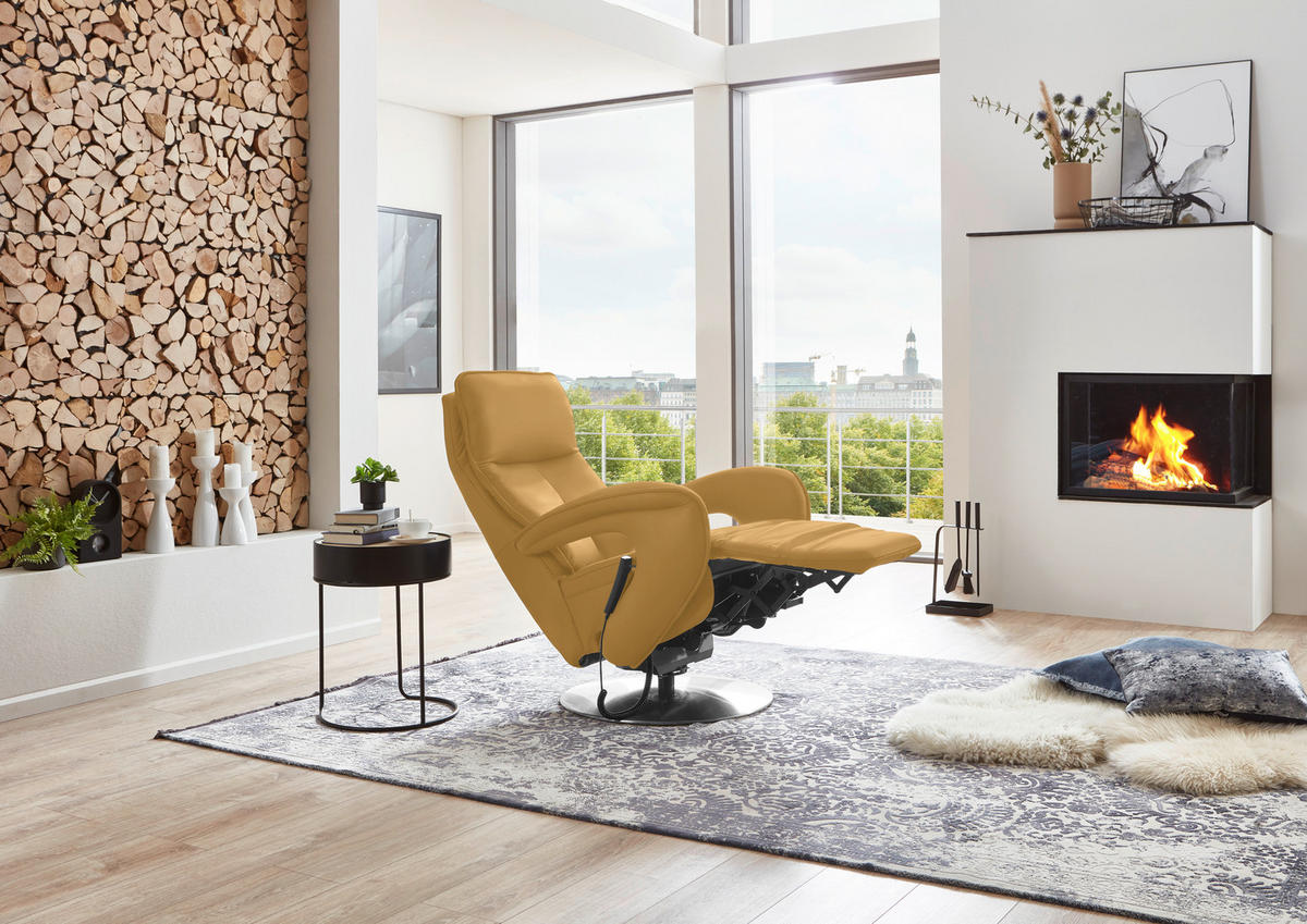 RELAXSESSEL in Leder Gelb  - Chromfarben/Gelb, Design, Leder/Metall (77/110/87cm) - Valdera