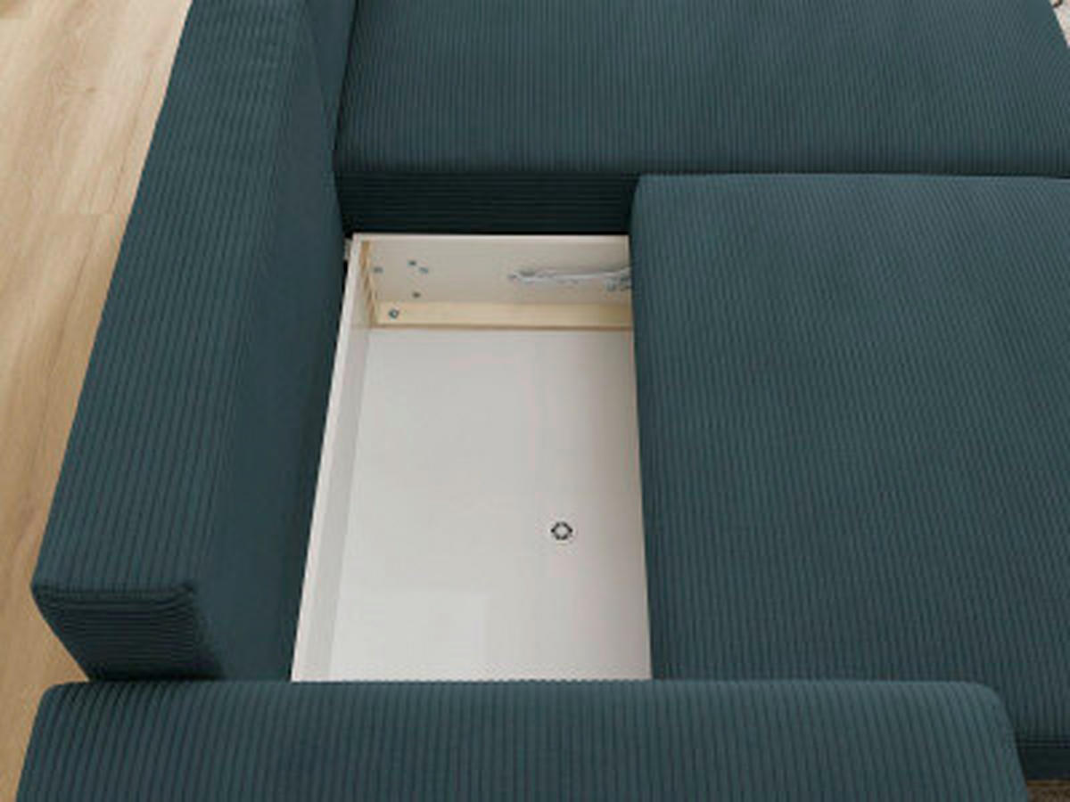ECKSOFA Ottomane rechts  ATILLA Dunkelblau Cord  - Schwarz/Dunkelblau, MODERN, Kunststoff/Textil (244/149cm)