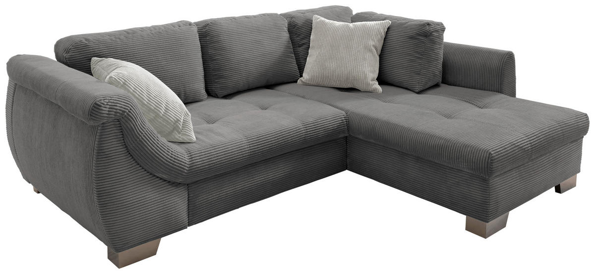 ECKSOFA Grau Cord  - Silberfarben/Grau, Design, Holz/Textil (250/190cm) - MID.YOU