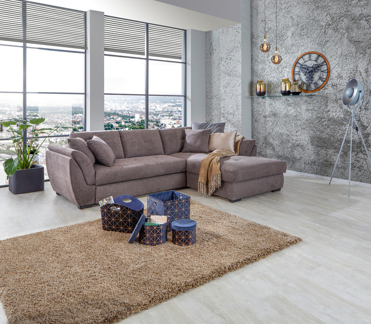 ECKSOFA in Webstoff Braun  - Braun, Design, Kunststoff/Textil (278/187cm) - Livetastic
