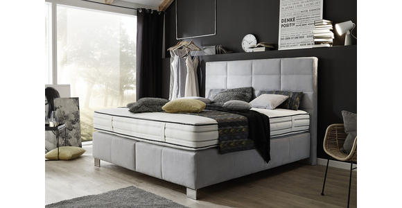 BOXSPRINGBETT 180/200 cm  in Hellgrau  - Hellgrau/Alufarben, KONVENTIONELL, Textil/Metall (180/200cm) - Dieter Knoll