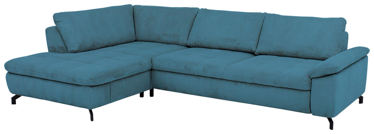 ECKSOFA in Cord, Velours Petrol  - Petrol/Schwarz, Design, Textil/Metall (197/291cm) - Beldomo Style