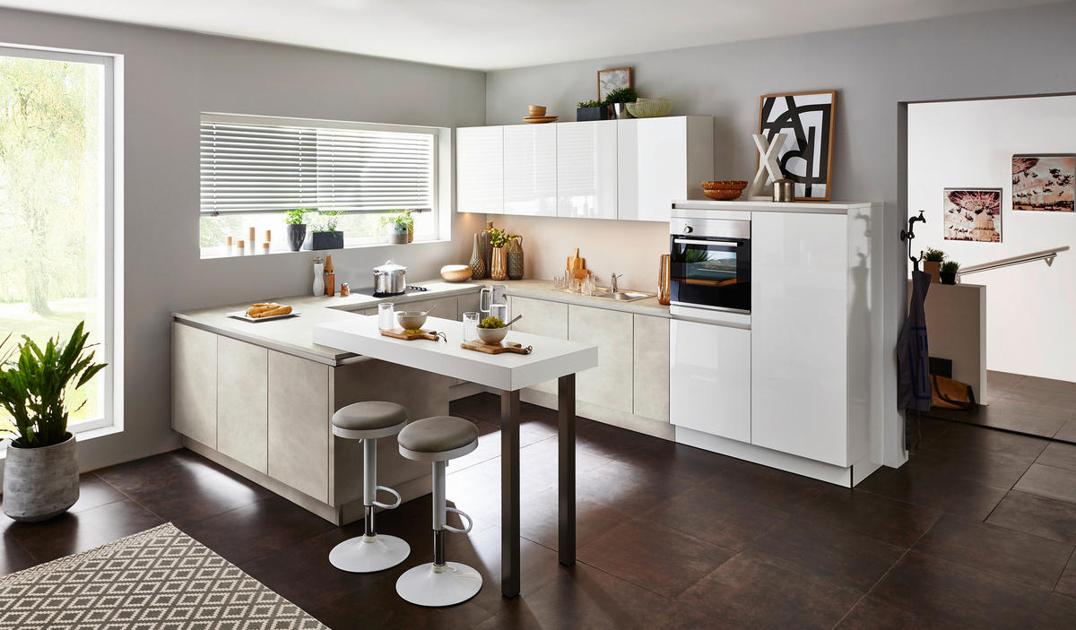 EINBAUKÜCHE LUCCA  - Weiß/Grau, MODERN, Holzwerkstoff - Nolte Küchen