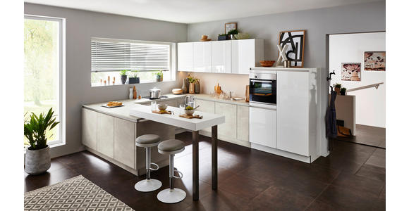 EINBAUKÜCHE - Weiß/Grau, MODERN, Holzwerkstoff - Dieter Knoll