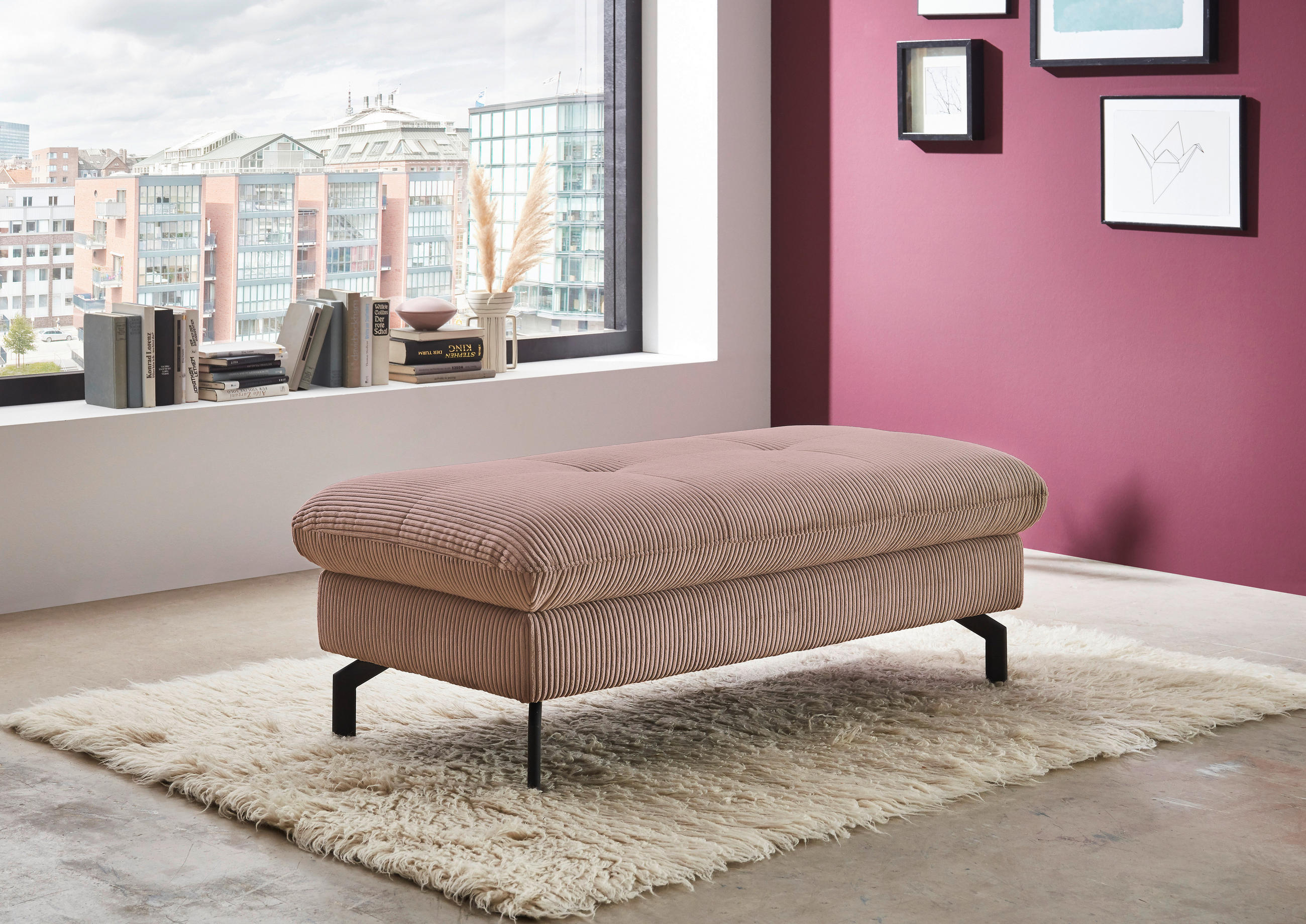 HOCKER Cord Altrosa  - Schwarz/Altrosa, Design, Textil/Metall (132/45/68cm) - Carryhome