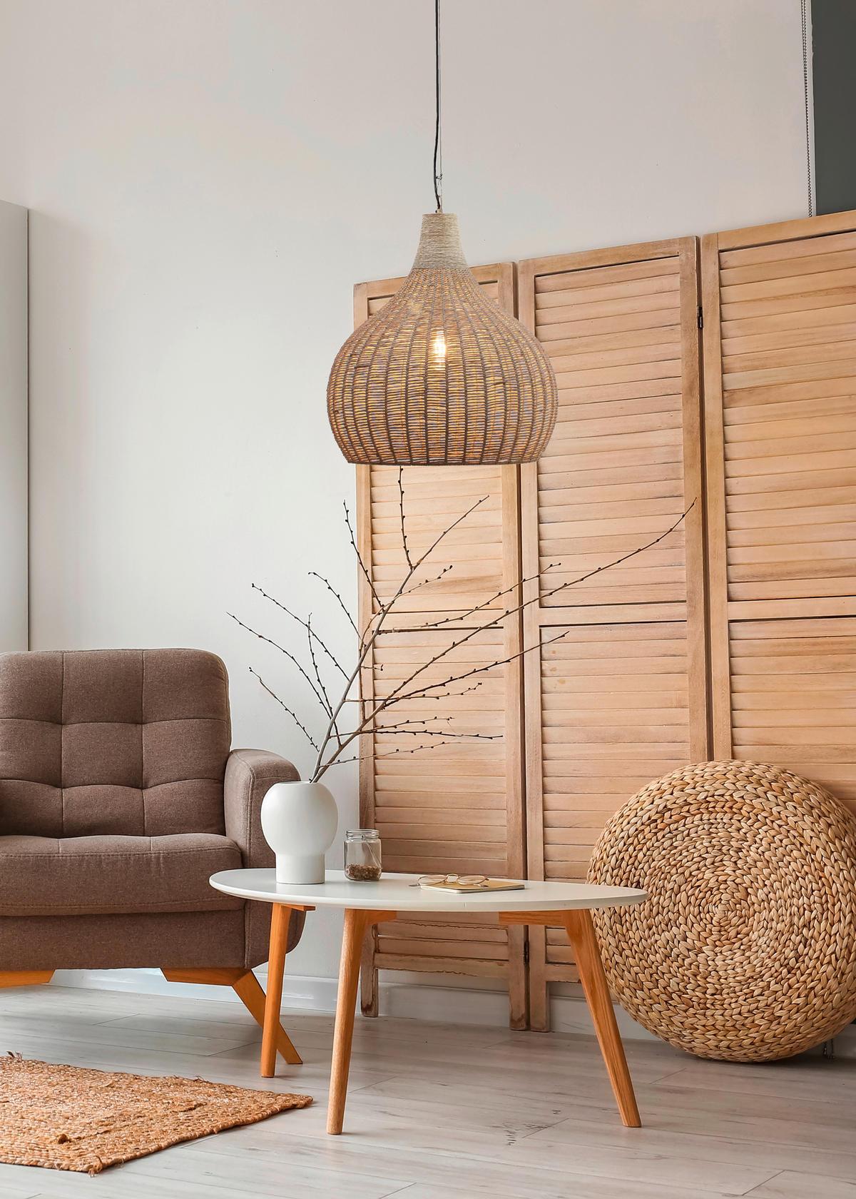 PENDELLEUCHTE 54/183 cm  - Schwarz/Naturfarben, Natur, Naturmaterialien/Metall (54/183cm) - Trio Leuchten