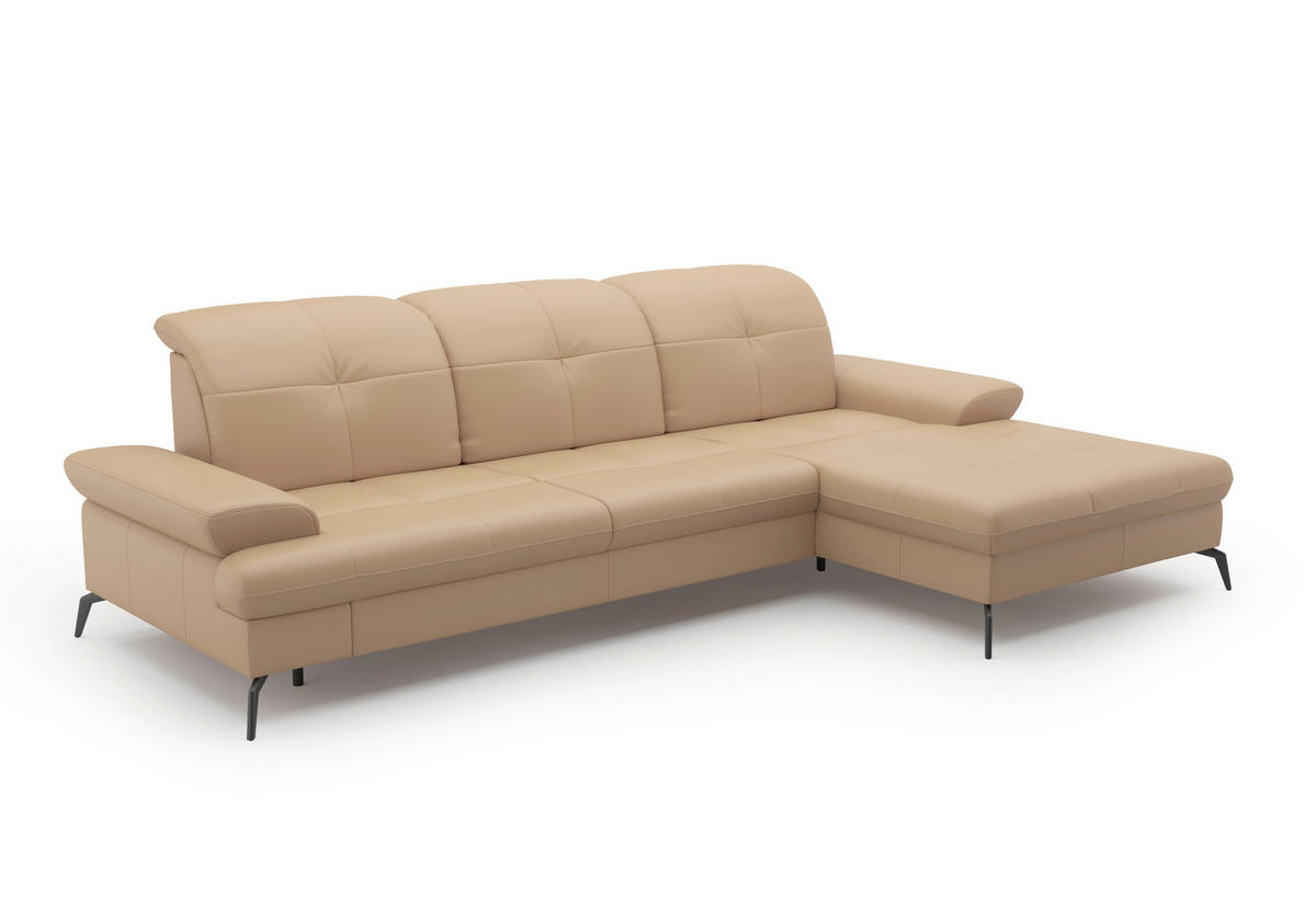 ECKSOFA in Vliesstoff Kombination Echtleder/Stoff Cappuccino  279/185 cm  - Schwarz/Cappuccino, KONVENTIONELL, Leder/Textil (279/185cm) - Sit & More