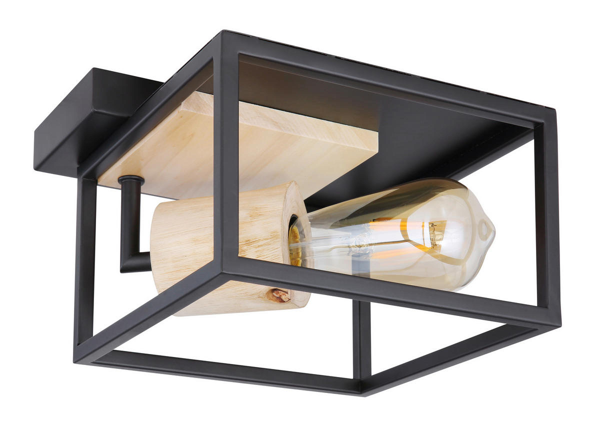 DECKENLEUCHTE Hagar 22/22/14,5 cm   - Schwarz/Naturfarben, Natur, Holz/Metall (22/22/14,5cm) - Globo