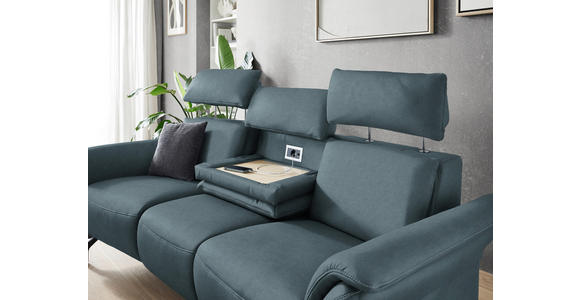 TRAPEZSOFA in Echtleder Graublau  - Graublau/Schwarz, KONVENTIONELL, Leder/Metall (221/103/95cm) - Dieter Knoll