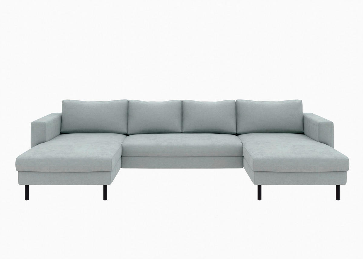 WOHNLANDSCHAFT Grau Struktur  - Schwarz/Grau, MODERN, Textil/Metall (161/306/161cm) - Trendmanufaktur