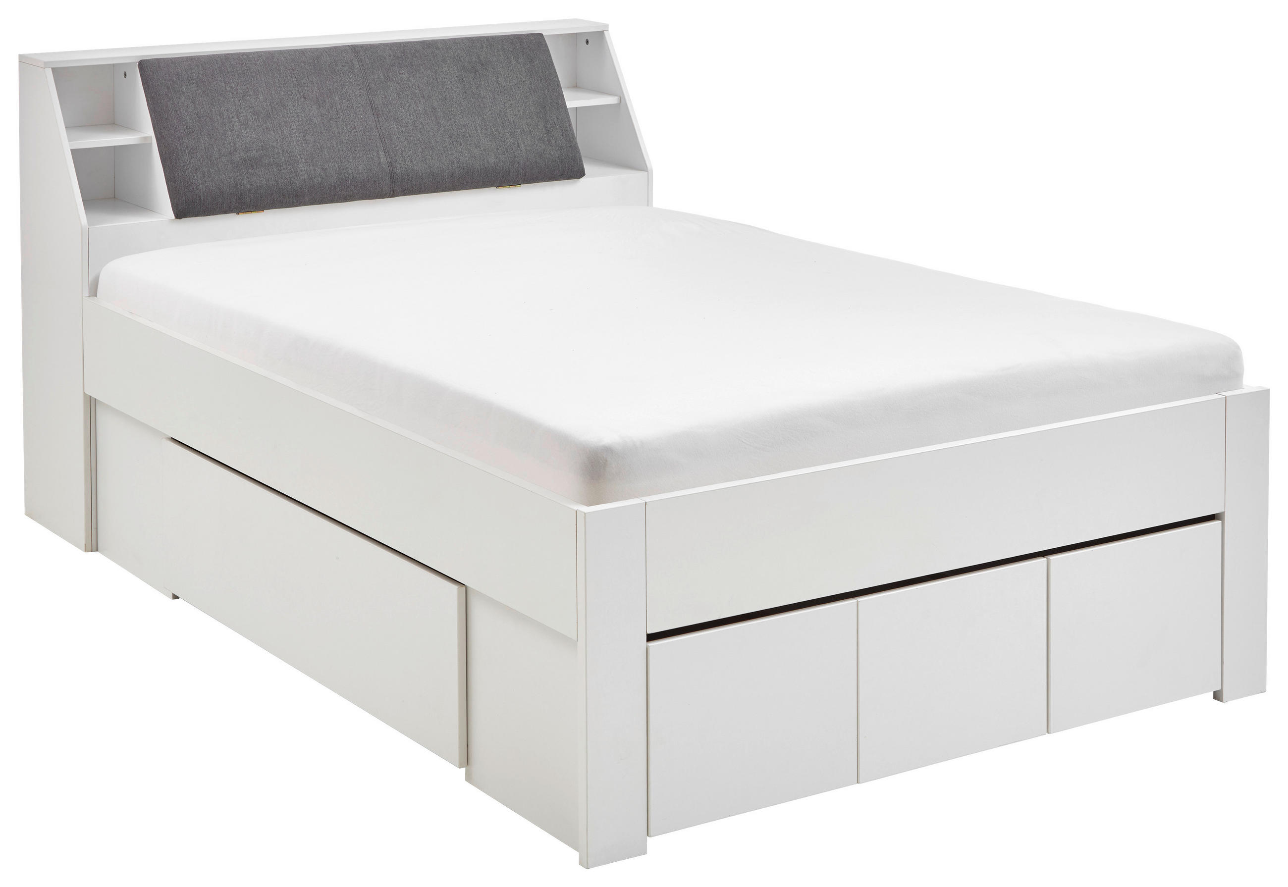 STAURAUMBETT 140/200 cm in Weiß - Weiß/Grau, KONVENTIONELL, Holzwerkstoff/Textil (140/200cm) - Carryhome